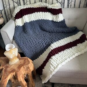 Work Sock inspired handmade Chunky knit blanket.